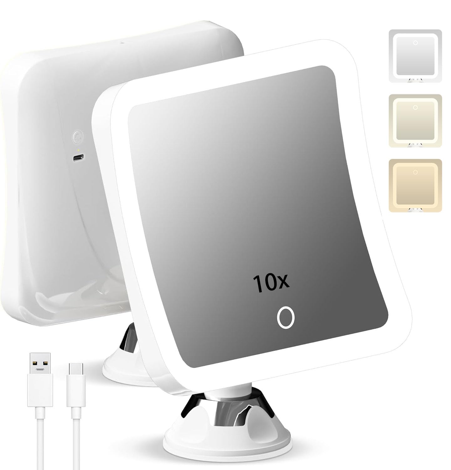10X Magnifying Lighted Makeup Mirror with Daylight LED - Rechargeable, Cordless, 360° Rotation, 7