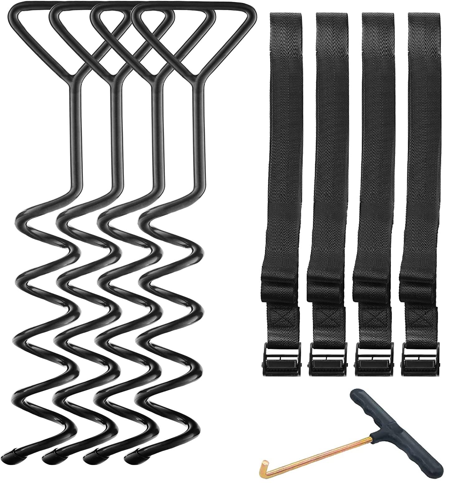 VASGOR Heavy Duty Trampoline Anchors - Set of 4 Corkscrew Steel Stakes for High Wind Resistance | Trampoline Tie Down Kit & Spiral Ground Anchors for Camping Tents | Perfect for Backyard Safety & Outdoor Adventures