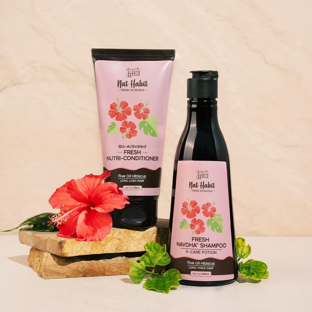 Nat.Habit Hibiscus Shampoo and Conditioner Set - Hair Fall Control & 72-Hour Frizz Free Solution for Women & Men - Perfect for Dry, Damaged Hair and Daily Hair Care Routine
