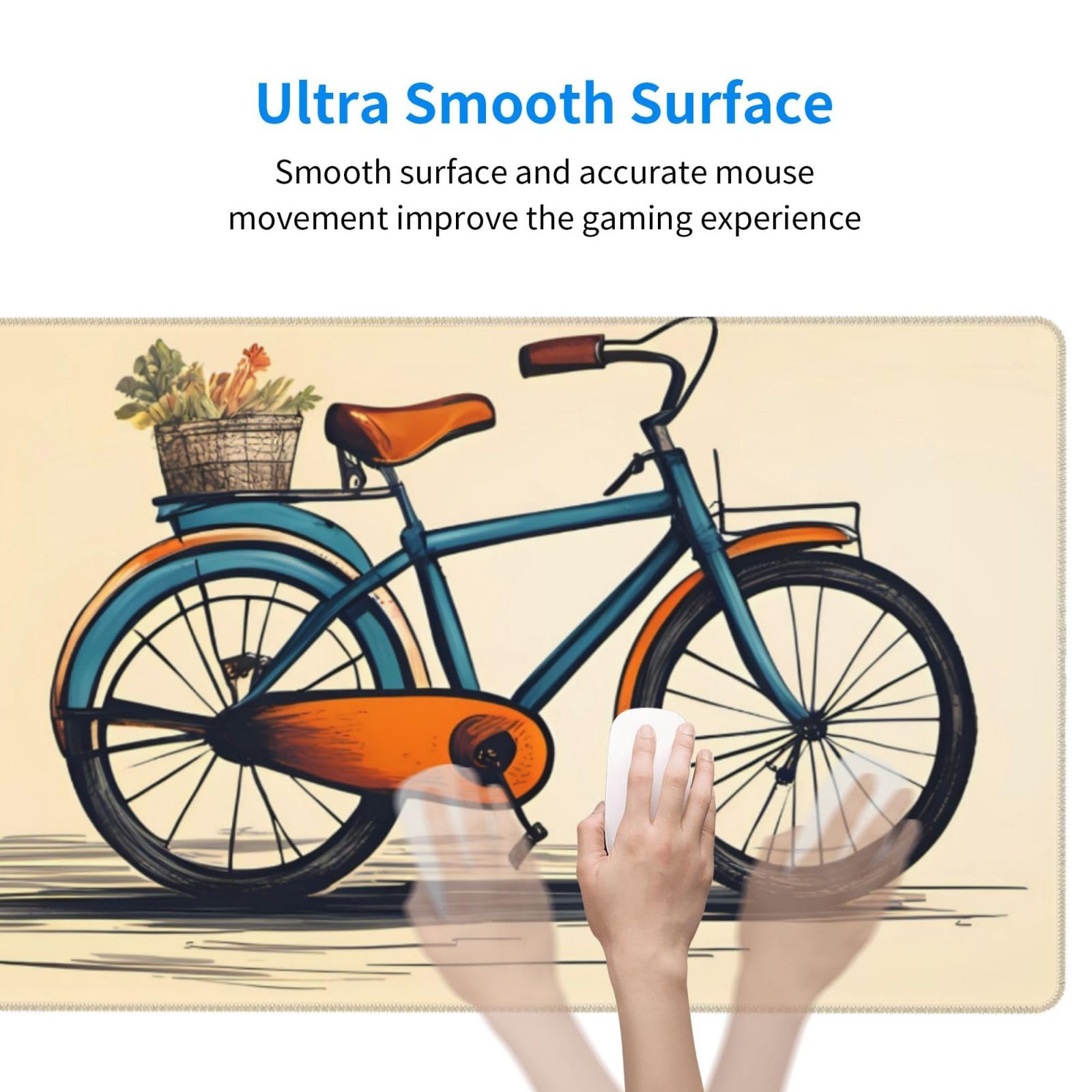 Retro Bicycle Design Large Gaming Mouse Pad 16x29.5 Inches - Non-Slip Thickened Office Desk Mat with Strong Adhesion & Durable Surface for PC, Laptop, Computer Workstation & Home Office Setup