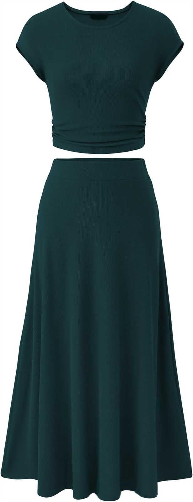 Sunset Rose Knit Skirt Set for Women - 2 Piece Casual Outfit with Short Sleeve Crop Top & High Waist Skirt | Perfect for Summer, Beach Vacations & Date Nights