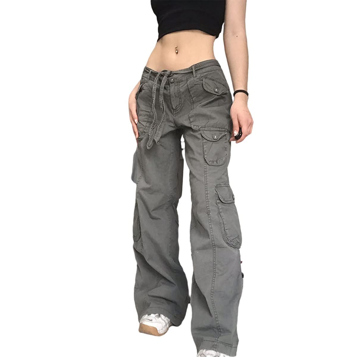 Gothic Cargo Pants for Women - High Waist Wide Leg Jeans, Loose Casual Pants | Streetwear, Punk Fashion, Everyday Wear