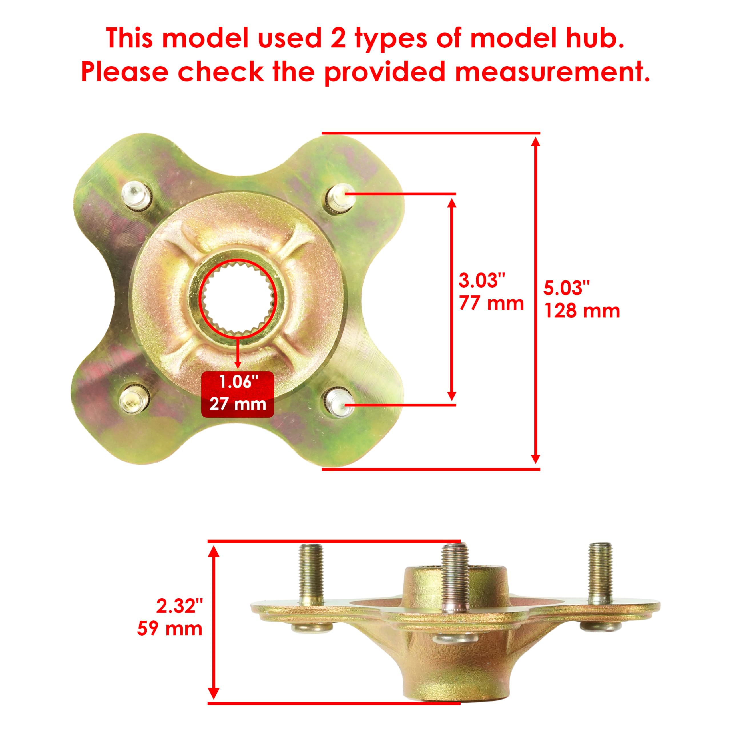 Caltric 2 Rear Wheel Axle Hub Compatible with Yamaha Moto-4 Moto4 YFM250 YFM350ER 1989-1995 - Perfect for Off-Road ATV Repairs & Maintenance