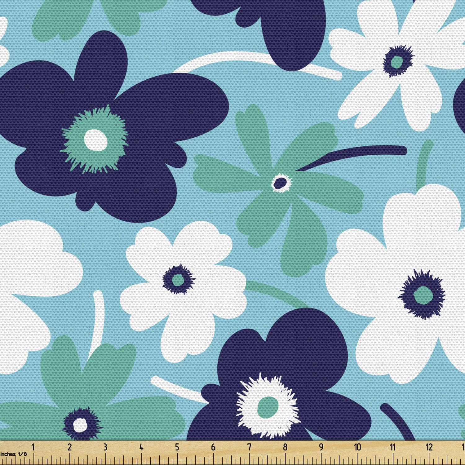 Ambesonne Aqua Fabric by The Yard - Spring Floral Print on Blue Background, Nature Inspired Decorative Fabric for Upholstery, Curtains & Home Decor (3 Yards, Multicolor) - Perfect for DIY Projects, Sofa Covers & Pillow Cases