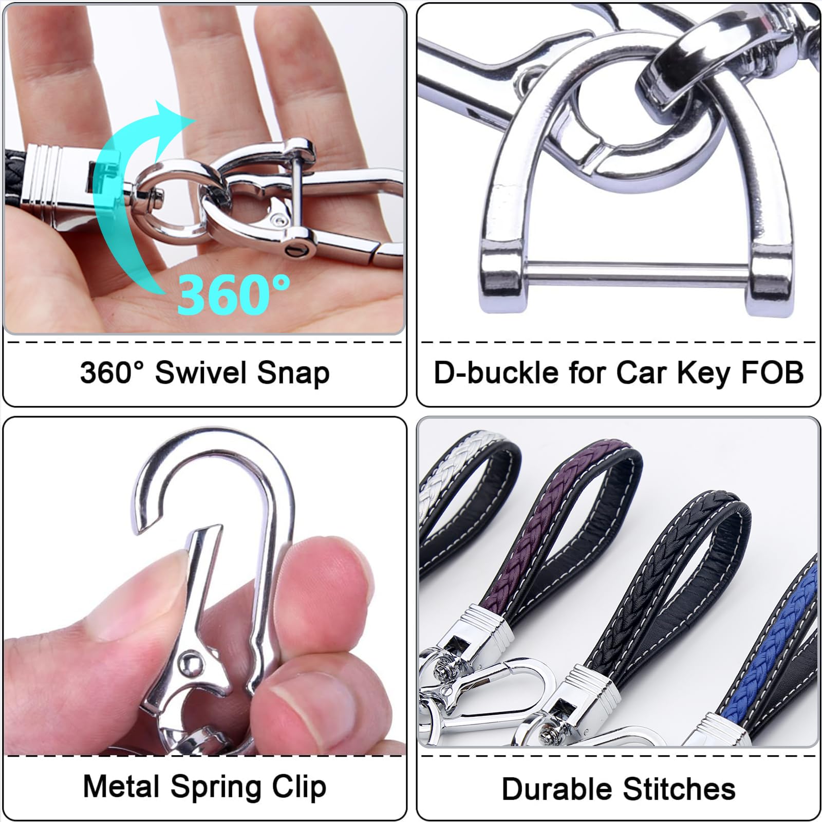 Durable Woven Rope Keychain with Microfiber Leather Wristlet - 3 Key Rings & D Ring for Car Keys, House Keys & Accessories | Perfect for Everyday Use, Travel & Outdoor Activities
