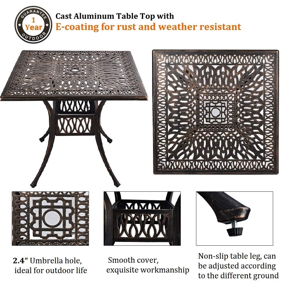 Grepatio 5-Piece Cast Aluminum Outdoor Dining Set - 4 Chairs with Cushions & 35.4