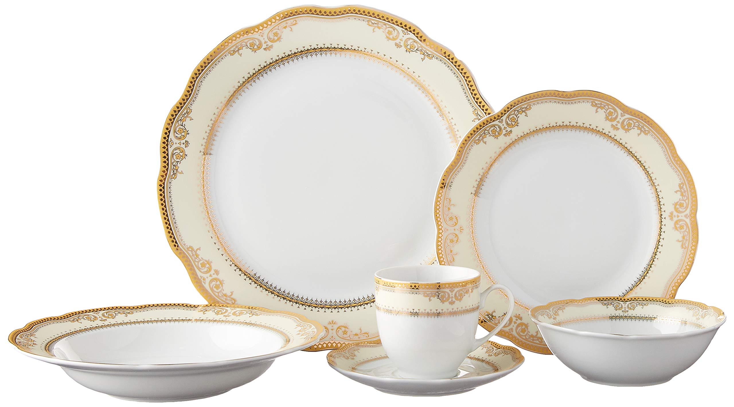 Lorren Home Trends 24-Piece Isabella Porcelain Dinnerware Set with Wavy Edge - Elegant White Dish Set for Formal Dining, Dinner Parties & Holiday Entertaining