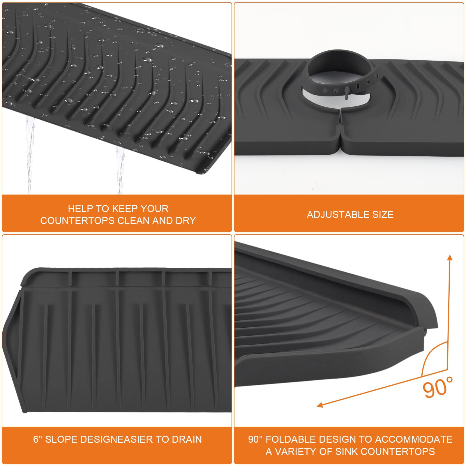 30 Inch Silicone Kitchen Sink Splash Guard - Anti-Splash Faucet Mat & Drip Catcher Tray for Countertop Protection - Perfect for Kitchen & Bathroom Use (Black) - Ideal for Cooking, Dishwashing & Handwashing Scenes