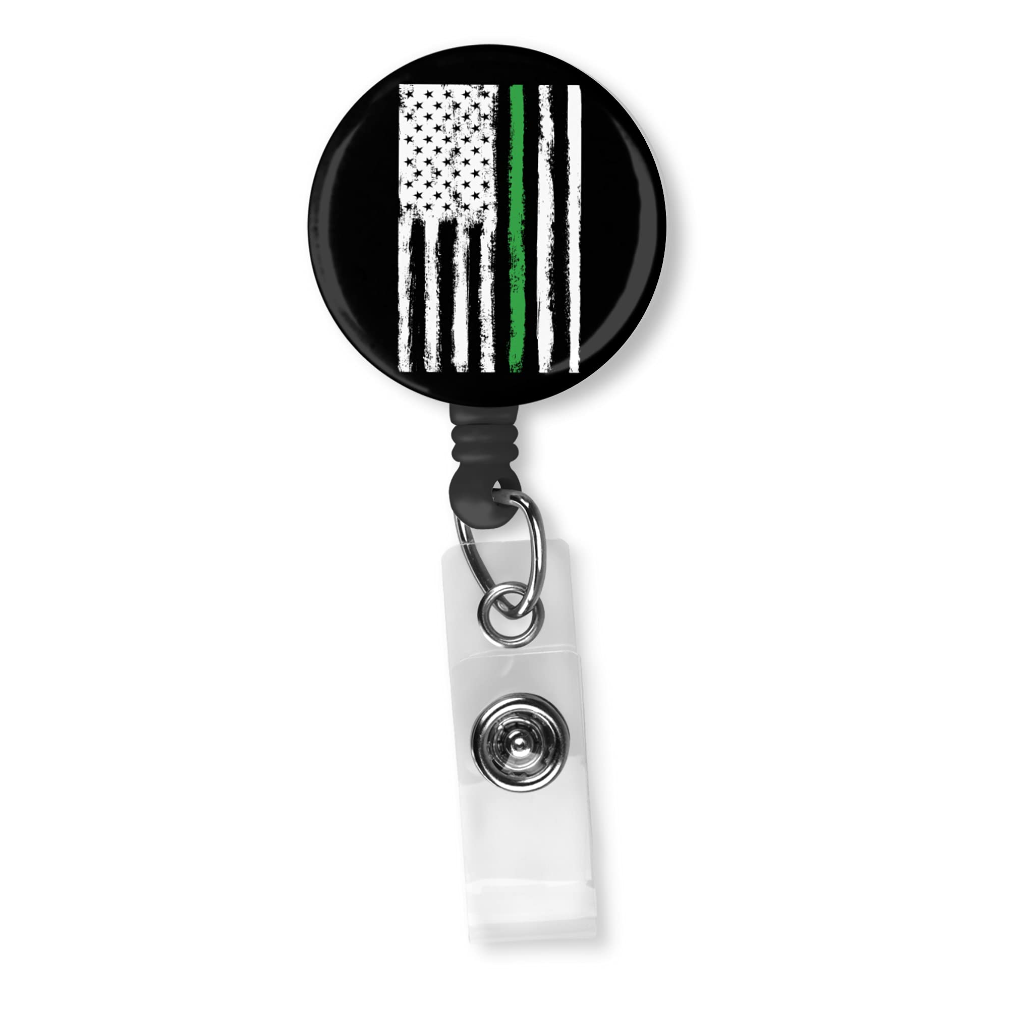 Thin Green Line Badge Reel ID Holder for Border Patrol, Park Rangers & Military - Durable Clip-On Badge Holder for First Responders, Security & Law Enforcement Professionals
