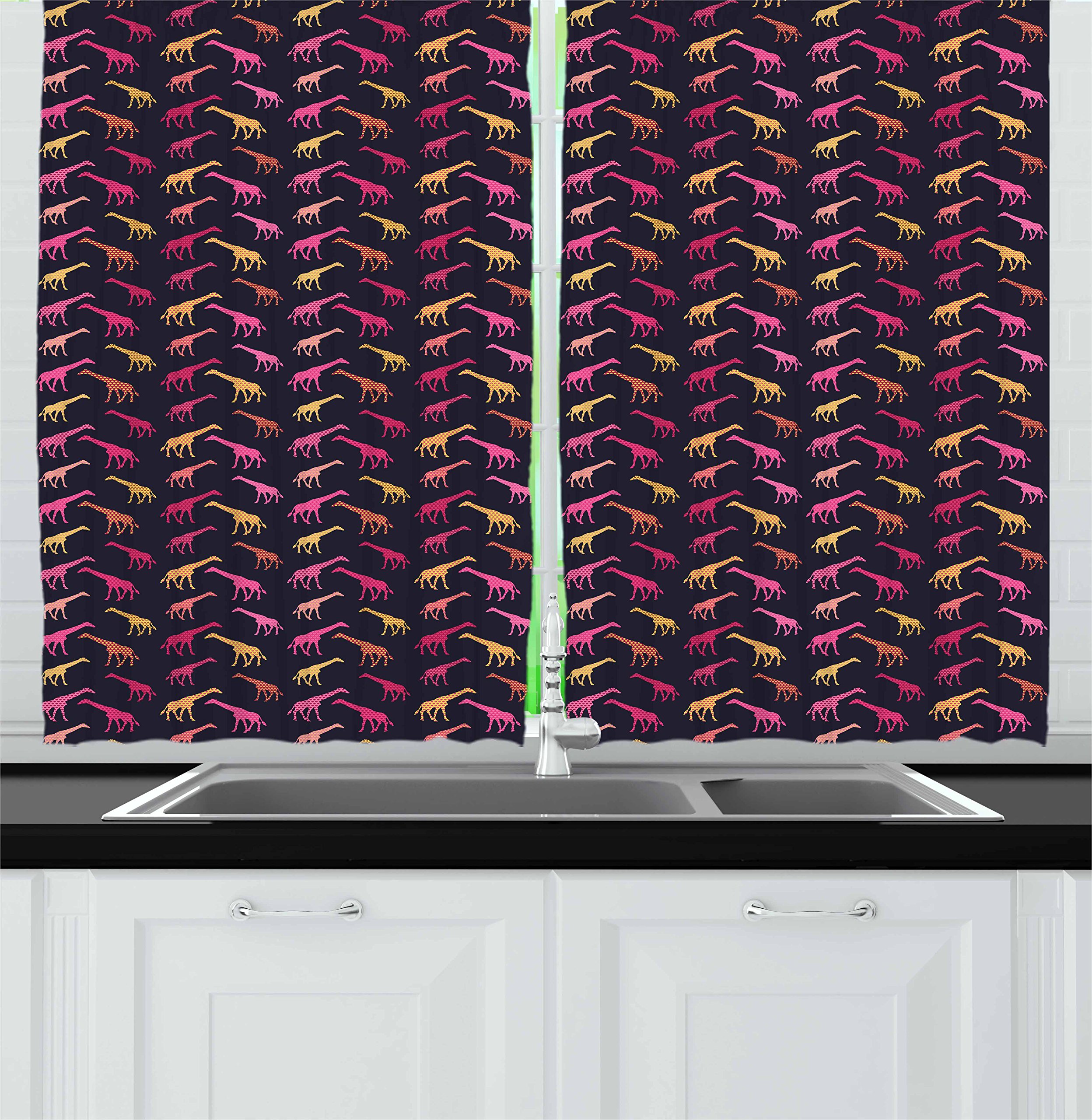 Ambesonne Giraffe Print Kitchen Curtains Set of 2 Panels - Colorful Zoo Animal Silhouette Dotted Design for Windows, 55 x 39 Inches - Perfect for Kitchen, Cafe, Diner & Wildlife Themed Room Decor