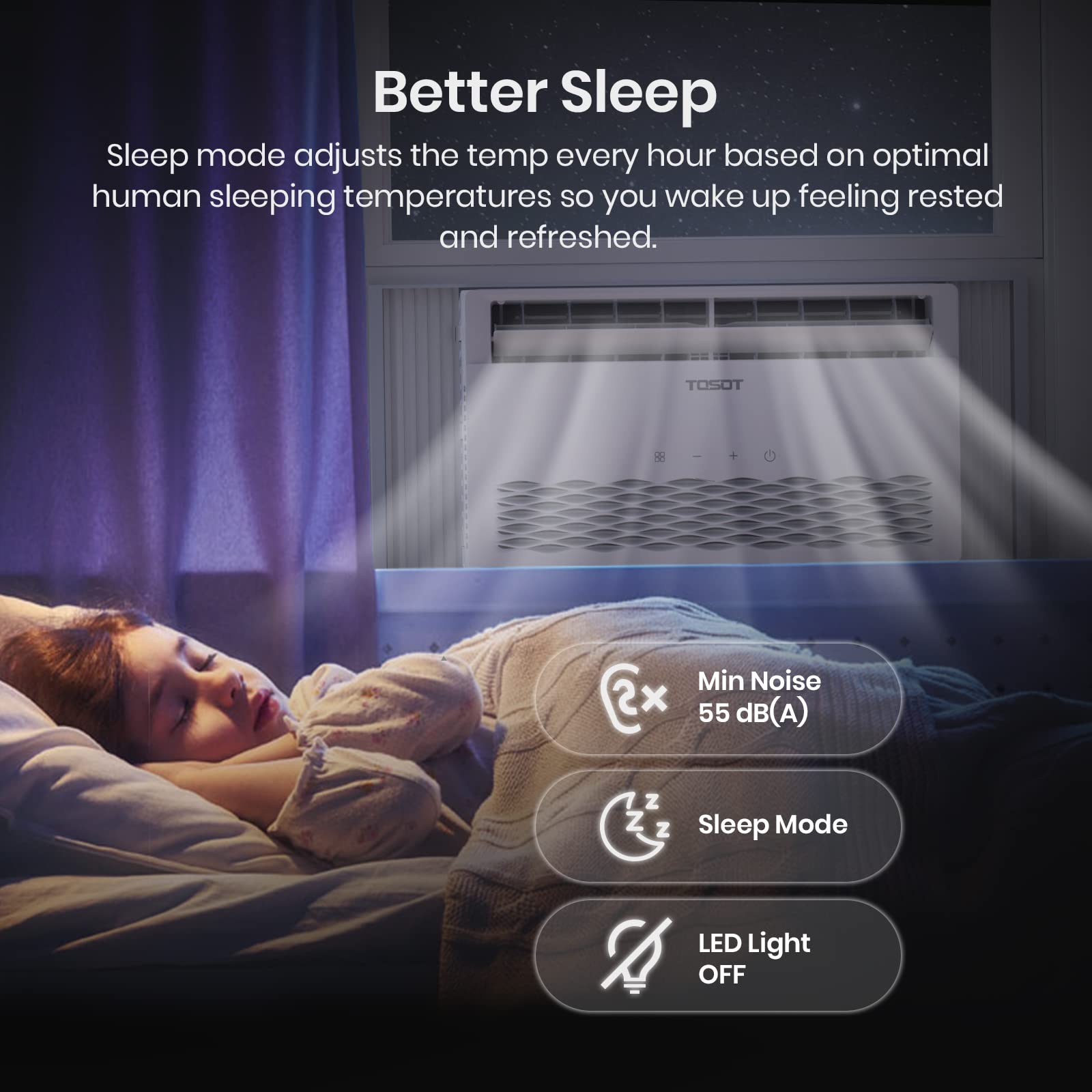 TOSOT 10,000 BTU Energy Efficient Window Air Conditioner with Modern Design, Smart Temperature-Sensing Remote - Perfect for Bedrooms, Living Rooms & Small Spaces