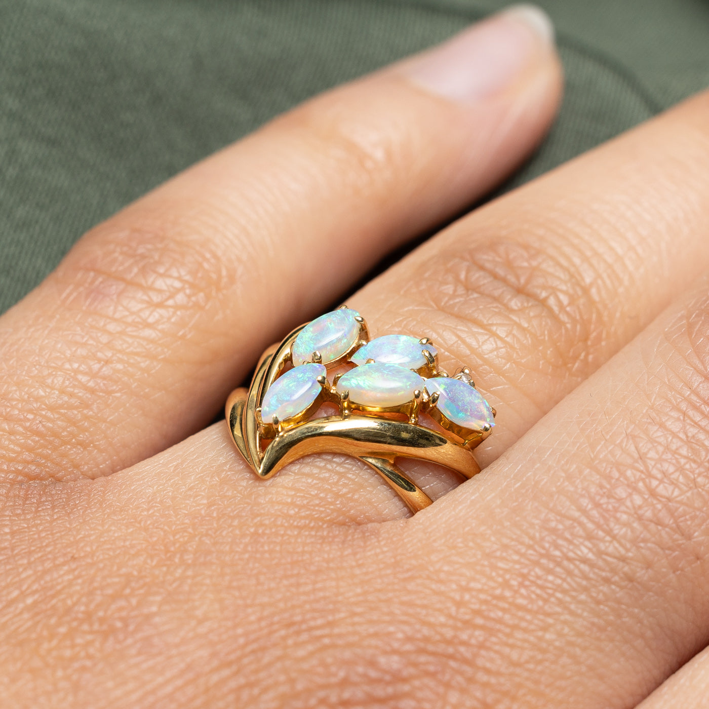 Marquise Cut Opal Cluster Ring - 0.75ctw Genuine Opal & 0.01ct Diamond Accents - Size 7 - Elegant Jewelry for Weddings, Anniversaries & Special Occasions