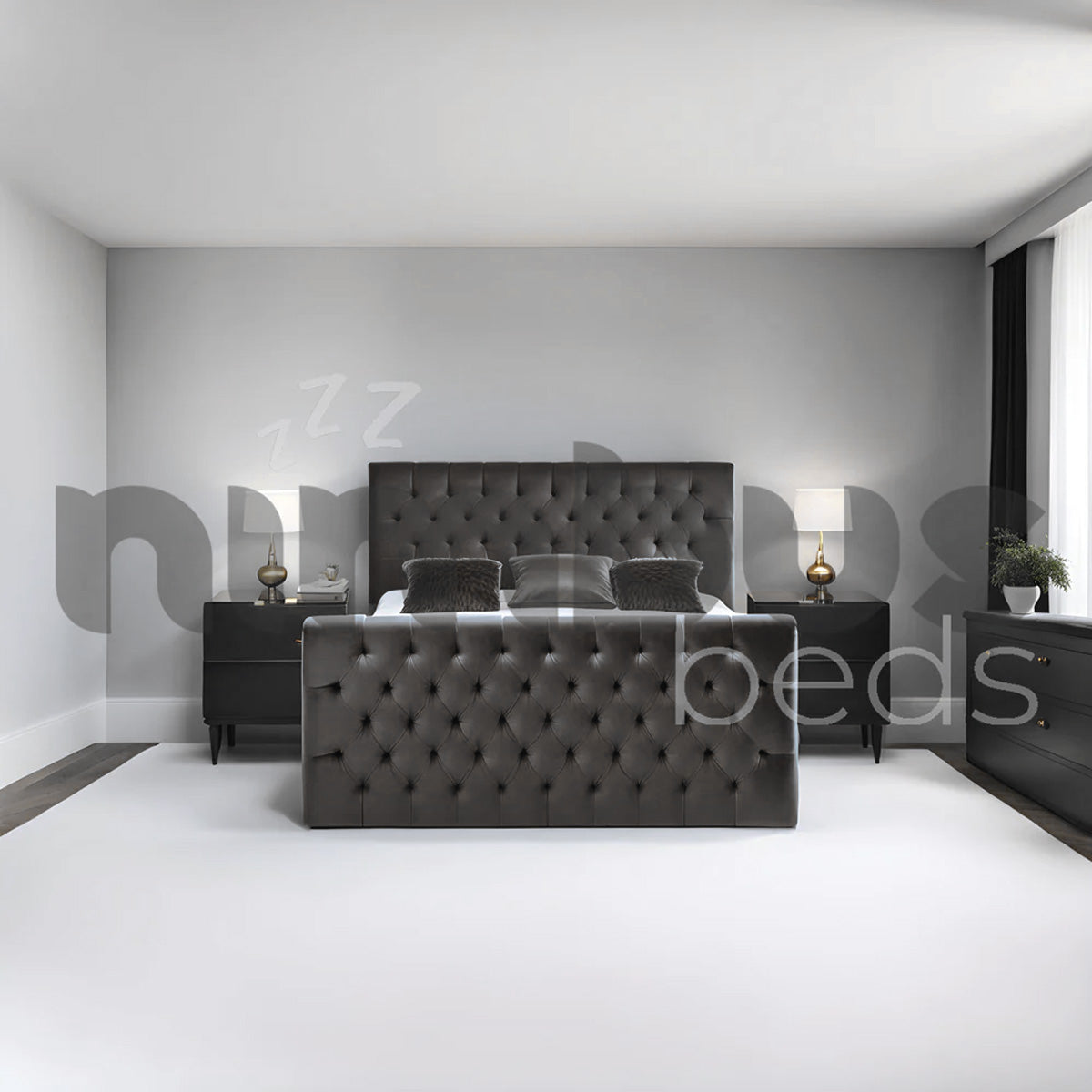 Chesterfield Luxury Bed Frame - Queen/King Size Upholstered Platform Bed with Button Tufting & Wooden Slats - Perfect for Master Bedroom & Guest Room