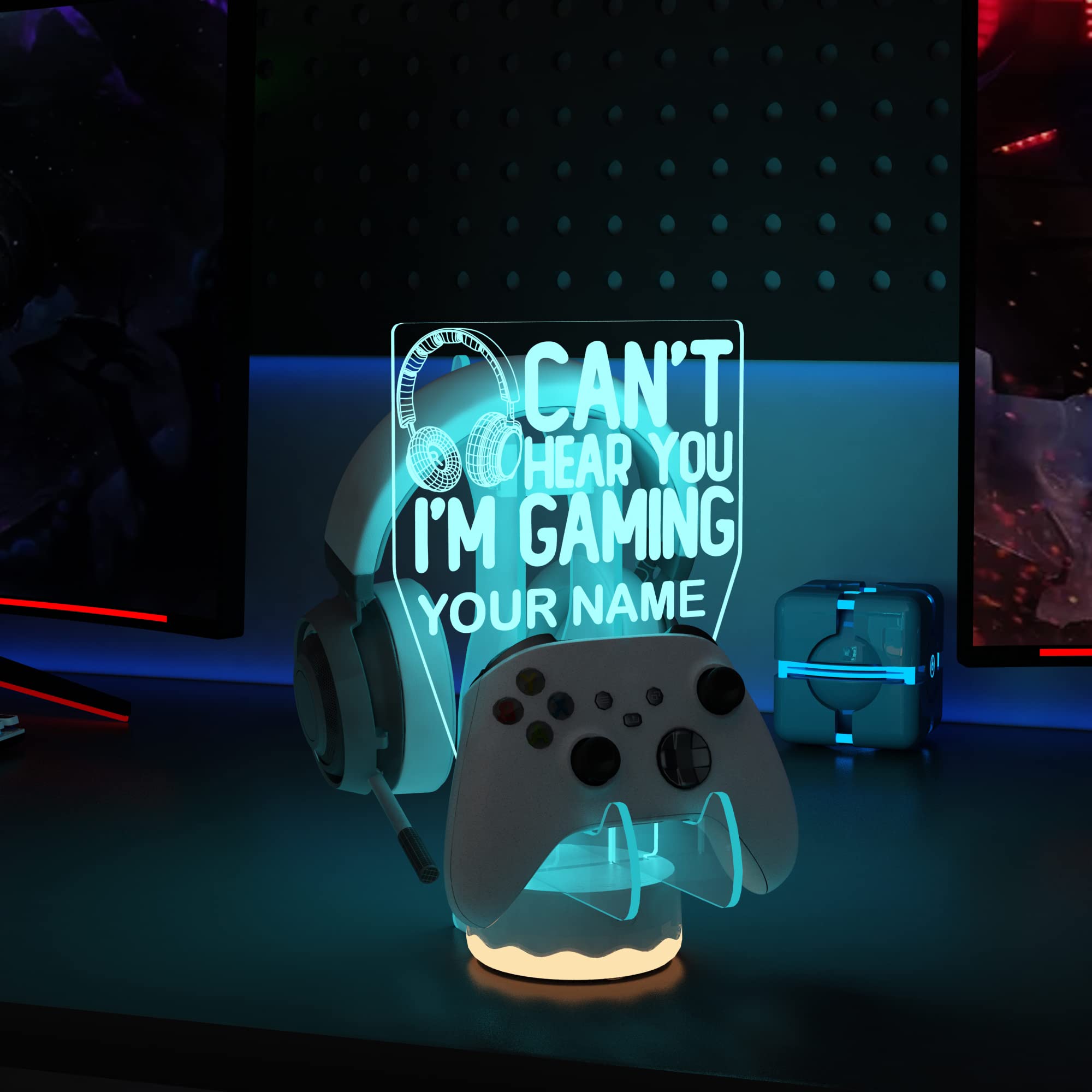 16-Color 3D LED Gaming Headphone Stand with Personalized Controller Holder - Universal Headset & Gamepad Hanger for Xbox, PS4, PS5, Nintendo Switch - Perfect for Gaming Setup & Desk Organization