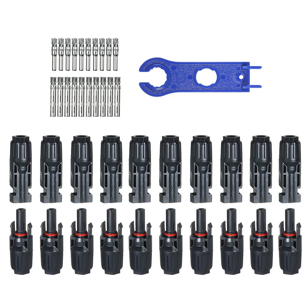 EXCLUZO 10 Pairs Solar Panel Connectors - MC4 Male & Female Waterproof Connectors with Spanner Tool for Solar Energy Systems - Perfect for RV, Off-Grid, and Home Solar Panel Installations