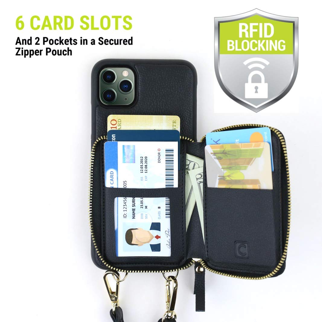Gear Beast RFID Blocking Crossbody Phone Case Wallet for iPhone 11 - Adjustable Strap, Hands-Free Convenience - Perfect for Travel, Shopping & Everyday Use (Black)