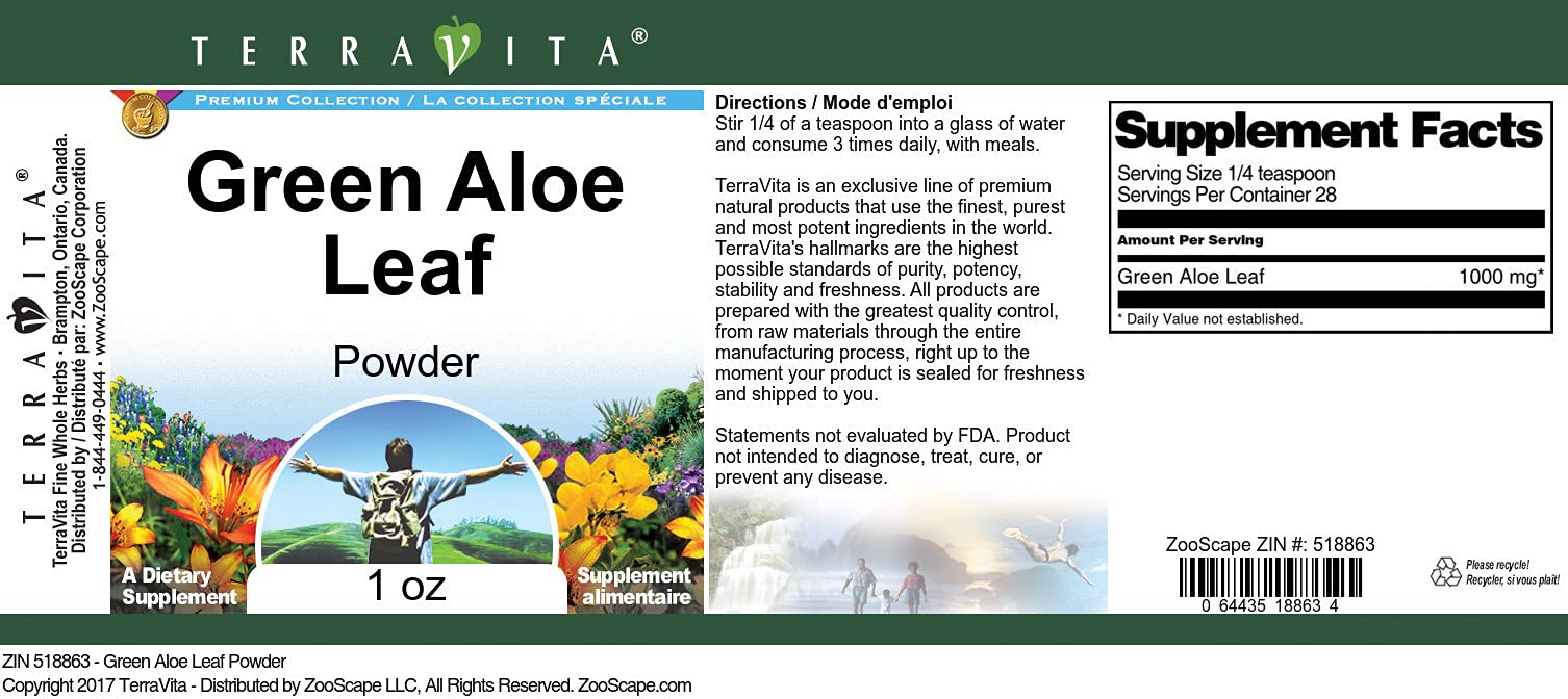 Organic Aloe Vera Leaf Powder 1 oz (28g) - Pure & Natural for Skin Care, Hair Growth, Detox - ZIN: 518863 | DIY Face Masks, Smoothies & Herbal Remedies
