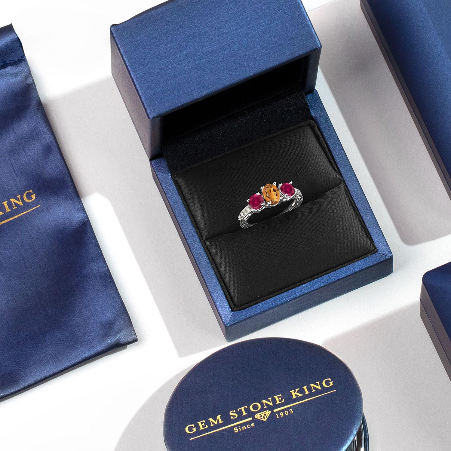 2.02 Ct Oval Orange Red Madeira Citrine & Created Ruby 925 Sterling Silver Ring for Women | Elegant Gemstone Jewelry for Engagement, Anniversary & Special Occasions