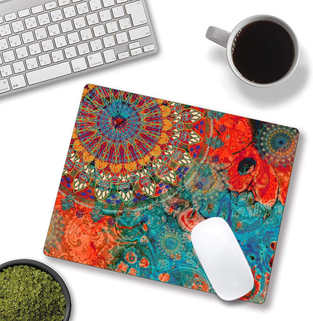 Mandala Flower Mouse Pad - Non-Slip Rubber Base, Waterproof Square Mousepad for Office & Laptop (9.5