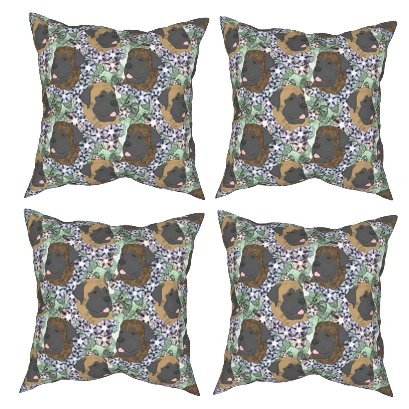 Premium Mastiff Fabric Throw Pillow Covers Set of 4 - Soft Polyester Linen Decorative Pillow Cases for Sofa, Couch, Car & Bedroom - Cozy Home Decor & Outdoor Cushion Covers - Perfect for Living Room, Patio & Dorm Room Decor