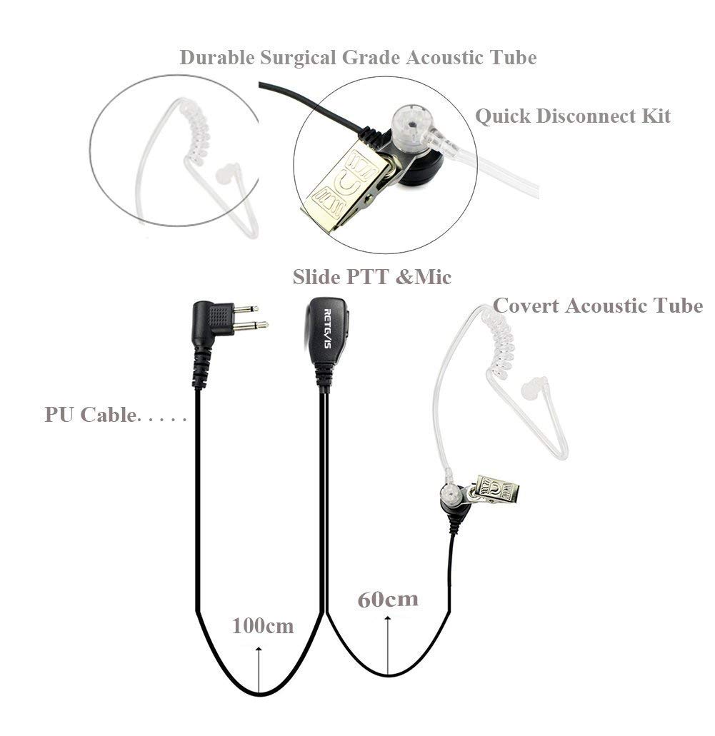 Retevis 2-Way Radio Earpiece with Microphone - 2 Pin Acoustic Tube Headset for Motorola CP200 CLS1110 RMU2040 GP2000 HYT TC-600 Walkie Talkies (1 Pack) - Ideal for Security, Construction & Event Communication