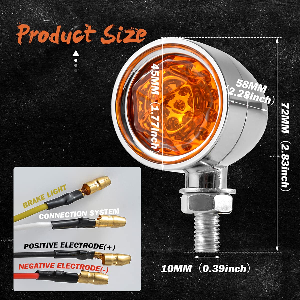 TUINCYN Universal 12V Motorcycle LED Turn Signal Lights - Amber Front & Red Rear Bullet Blinkers with Braking Function (2-Pack) - Durable Replacement for Motorbike Running Lights | Ideal for Harley, Cruiser, and Street Bike Safety Upgrades