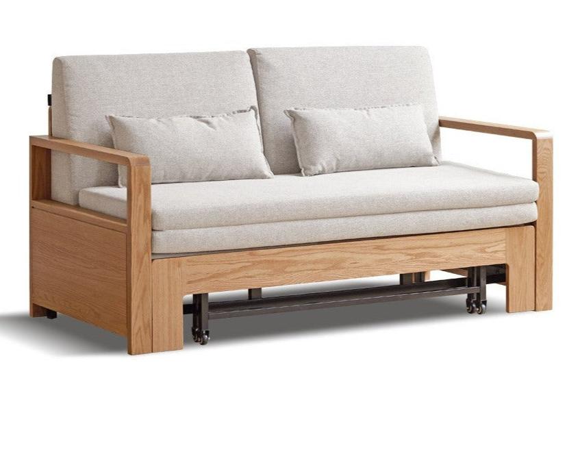 Solid Oak Wood Sofa Bed - Modern Multifunctional Convertible Sleeper for Small Spaces | Living Room, Guest Room & Studio Apartment Furniture