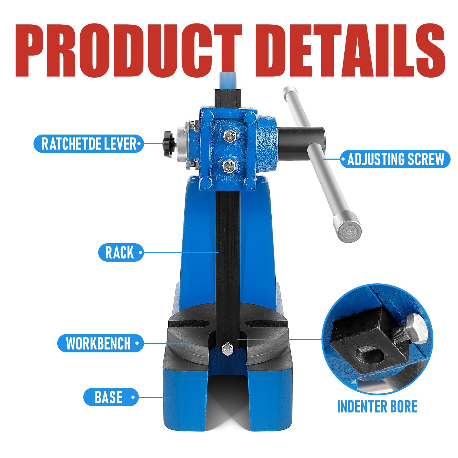 2 Ton Heavy Duty Manual Arbor Press - Cast Iron Desktop Press for Riveting, Punching, Stamping & Metal Forming | Perfect for Jewelry Making, Metalworking & DIY Projects (Blue)