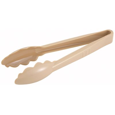 Winco 9-Inch Stainless Steel Kitchen Tongs with Non-Slip Handle - Beige - Perfect for Grilling, Serving, and Cooking at Home or Outdoor BBQ