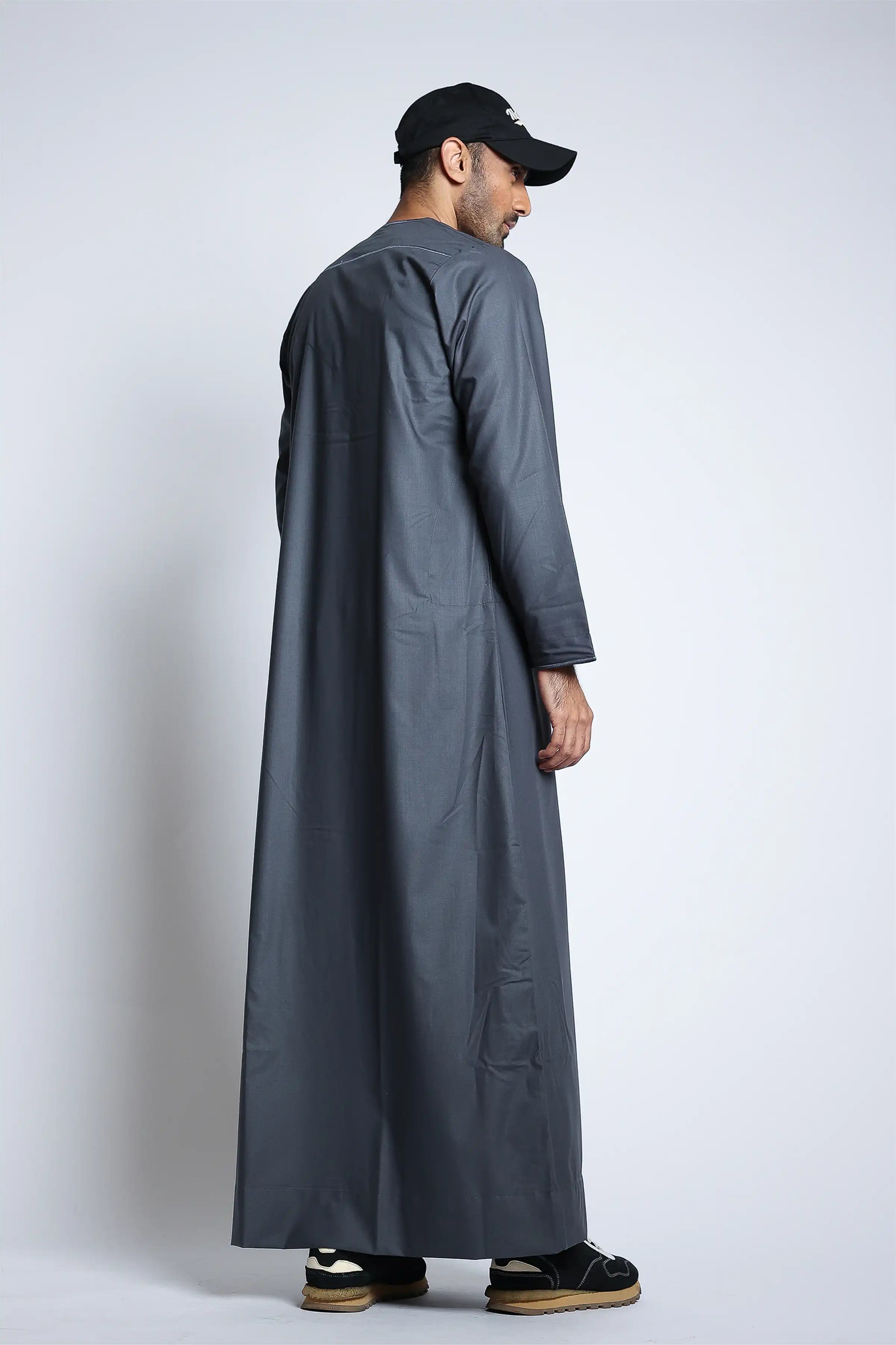 Premium J143 Carbon Grey Habeel Thobe for Men - Traditional Arabic Islamic Robe - Perfect for Eid, Ramadan & Special Occasions