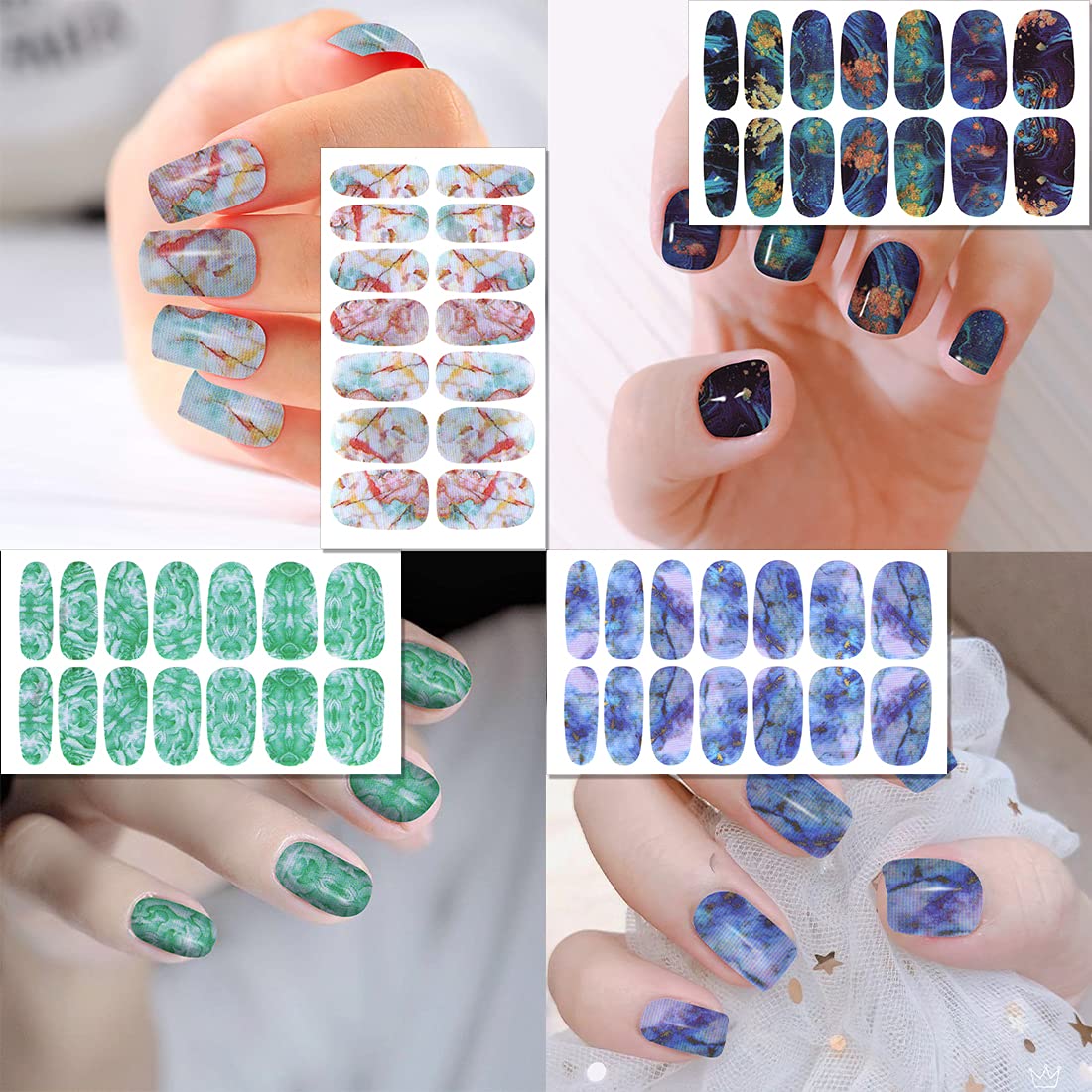 30 Sheets Gradient Color Marbled Nail Polish Strips - Self-Adhesive Press On Nail Stickers with Nail File - Full Nail Wraps for Women - Perfect for Nail Art, Parties, Weddings & Daily Manicures