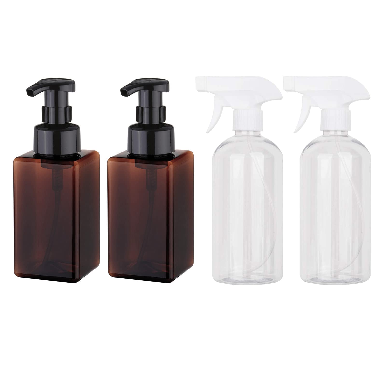 450ml (15oz) Refillable Foaming Soap Dispenser & 17oz Plastic Spray Bottle Set - BPA-Free Pump Bottle for Liquid Soap, Shampoo, Body Wash | Home, Kitchen, Bathroom & Salon Use