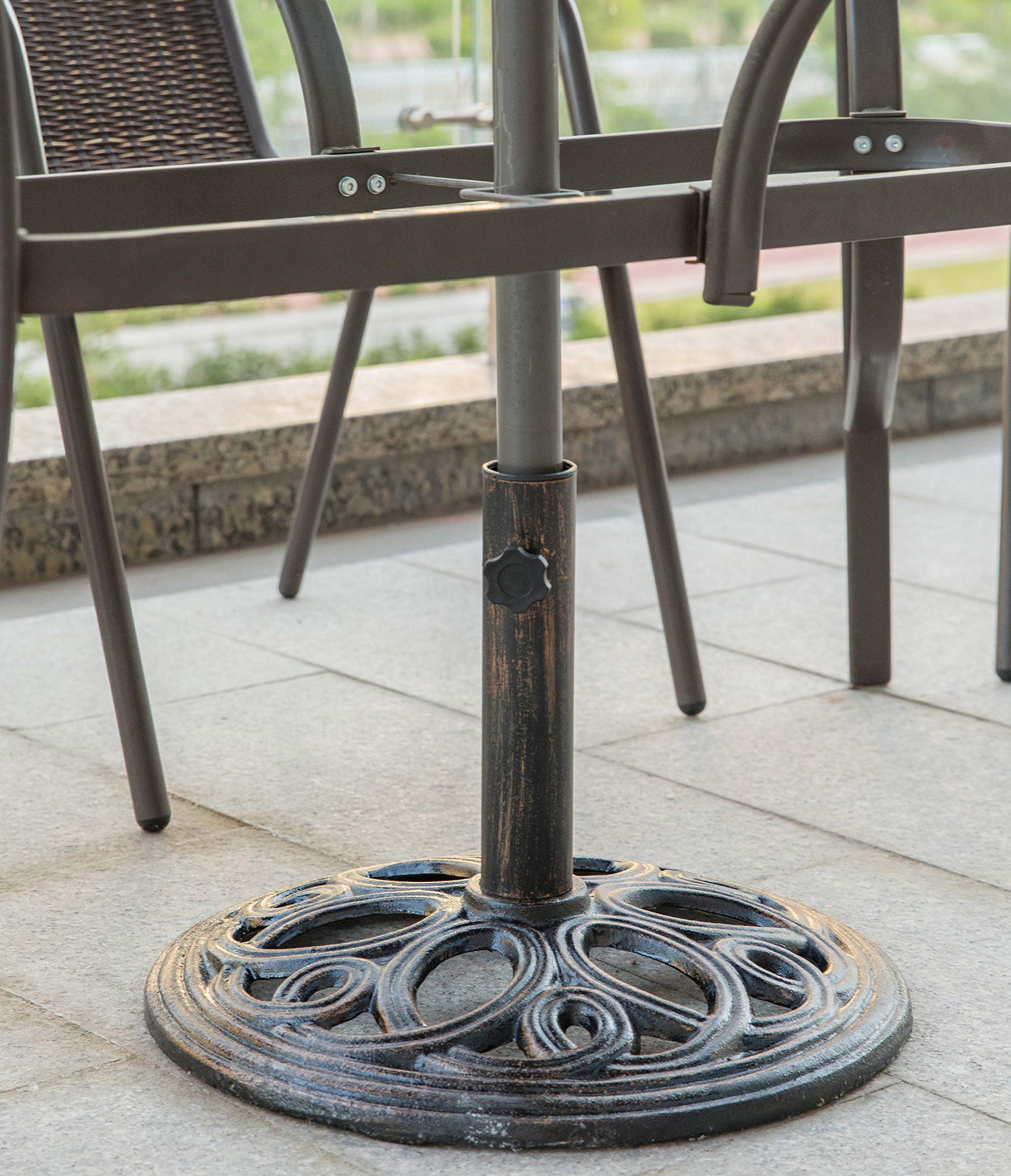 Gardenised QI003817 Heavy Duty 24 lbs Cast Iron Patio Umbrella Base - Round Bronze Outdoor Weighted Stand for Market Umbrellas | Perfect for Poolside, Garden, Deck, and Patio Furniture Stability