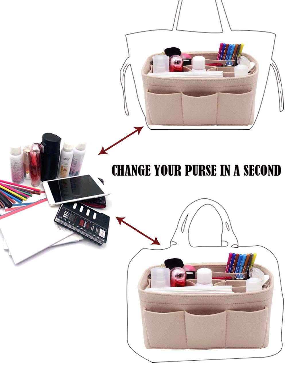LEXSION Felt Purse Insert Organizer - Handbag Organizer for Speedy & Neverfull Bags - Perfect for Travel, Work & Daily Use