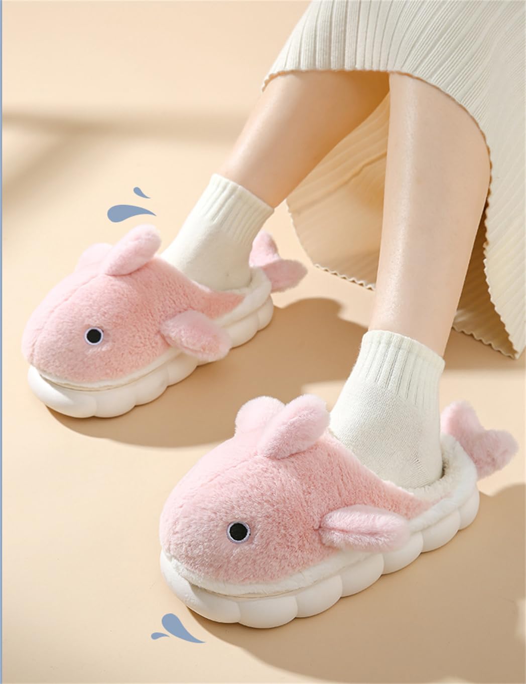Soft Plush Shark Slippers for Men & Women - Cozy Winter Indoor/Outdoor House Shoes with Thick Sole - Warm Animal Cartoon Cotton Slippers for Home, Office & Travel Use