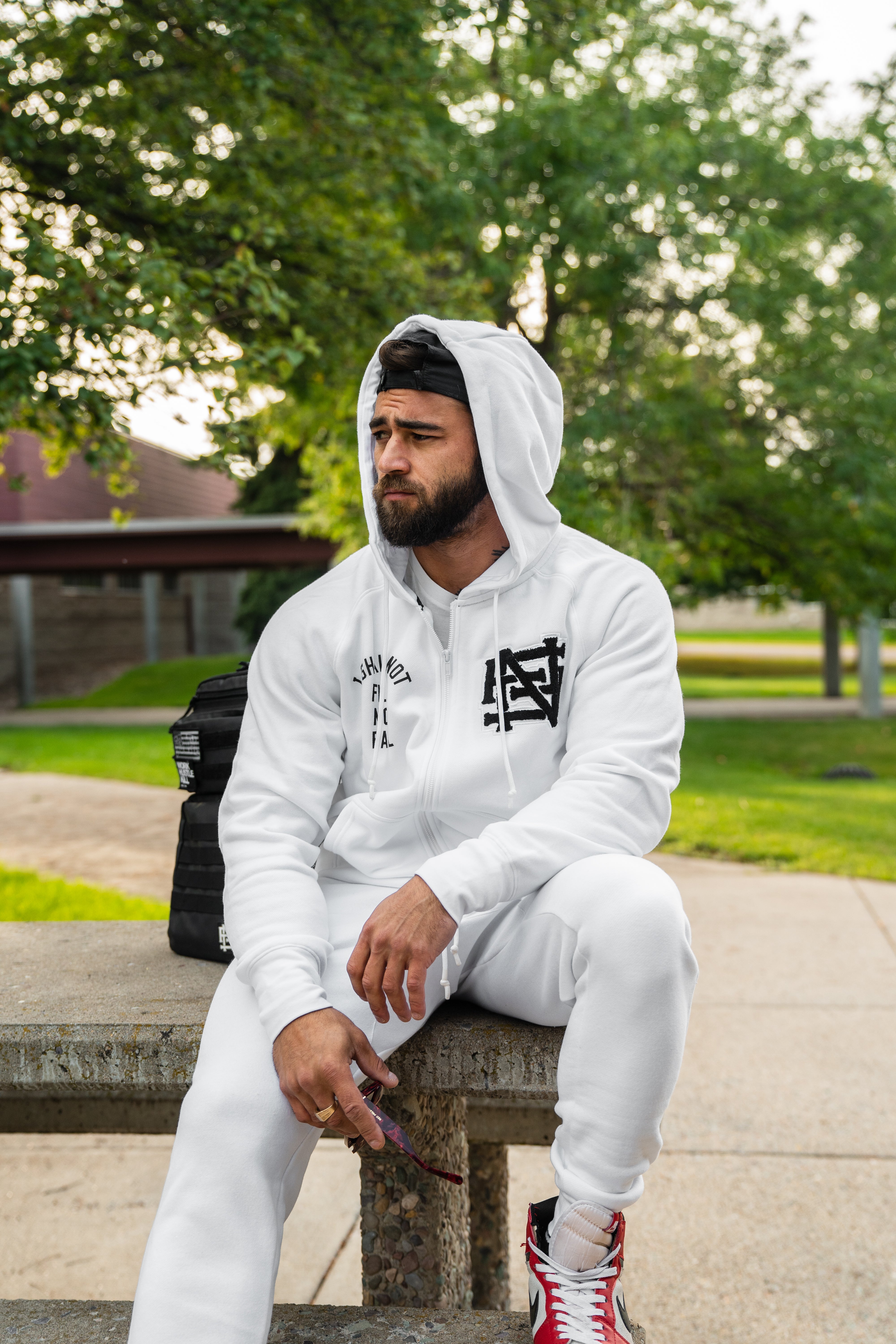 Varsity Patch Zip Up Hoodie - White | Trendy College Letterman Jacket for Men & Women | Perfect for Casual Wear, Sports Events & Campus Style
