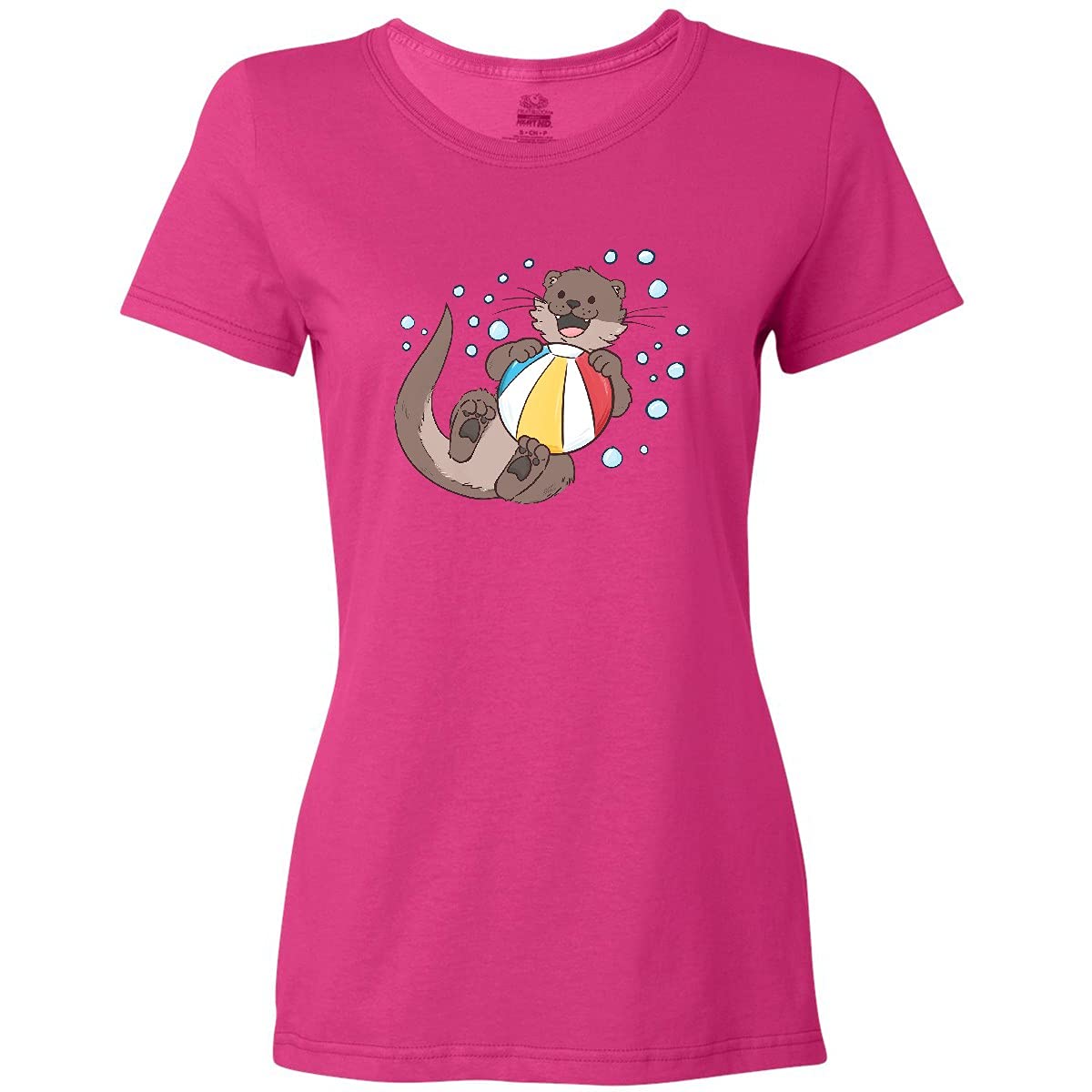 Inktastic Cute Otter with Beachball and Bubbles Women's T-Shirt | Funny Animal Graphic Tee for Women | Perfect for Beach Outings, Summer Vacations & Casual Wear