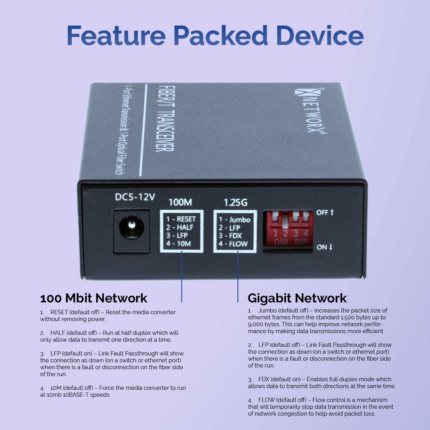 Networx® Gigabit Ethernet Fiber Media Converter | UTP to 1000Base-LX | LC Single Mode | High-Speed Network Connectivity for Office, Data Center & Industrial Applications