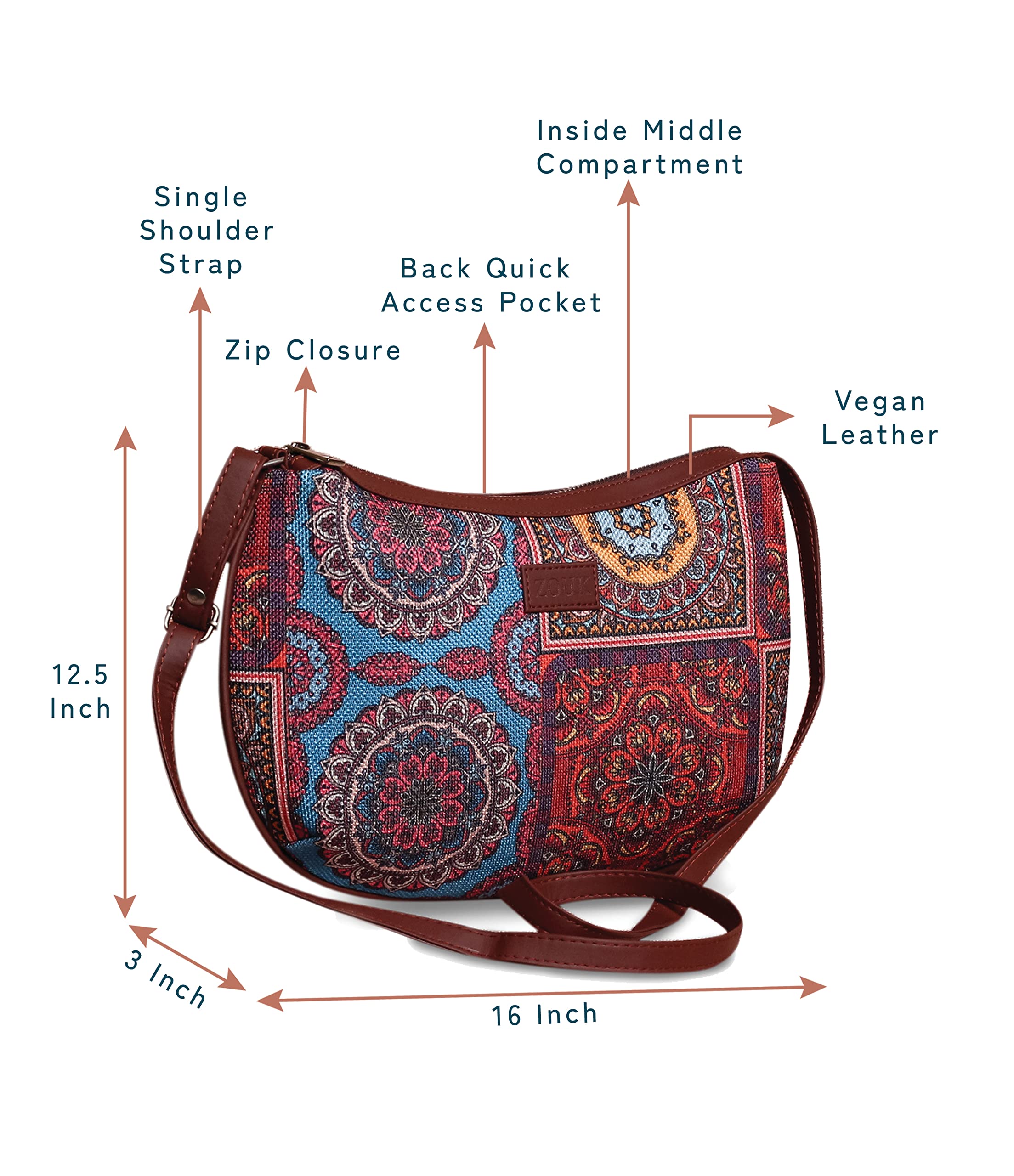 ZOUK Women's Vegan Leather Zipper Wallet - Handmade Classic Slim Purse for Credit Cards & Cash | Perfect for Everyday Use, Travel & Gifts