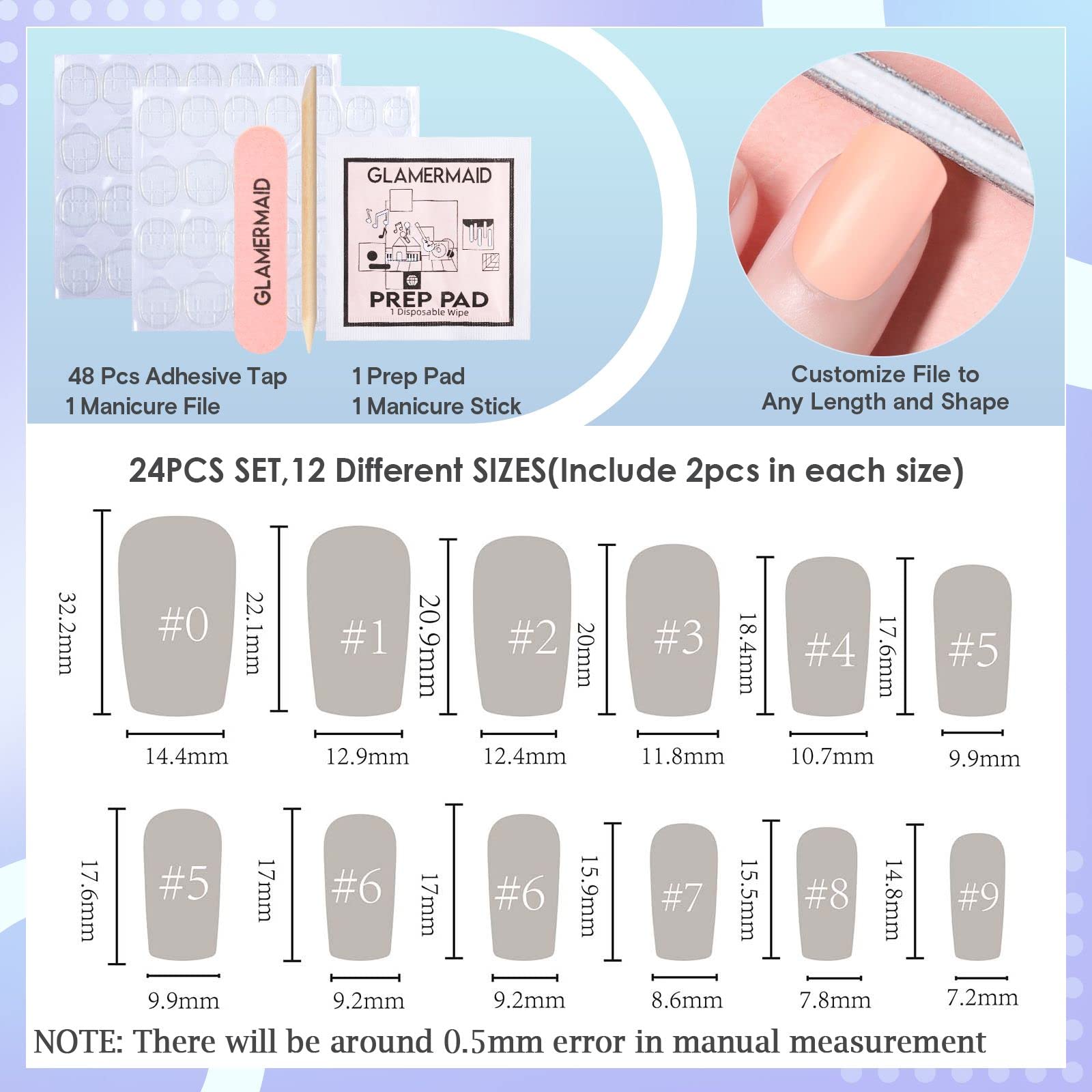 Glamermaid Medium Square Press On Nails - 24Pcs Spring Summer Red Watercolor Gel Fake Nails with Glossy UV Finish | Short Coffin Acrylic False Nails for Women | Reusable Manicure Kit for Parties, Weddings & Everyday Wear