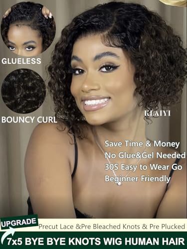 Bye Bye Knots Glueless Wig Pre Cut Lace Bob Curly Wig Ombre Brown Color