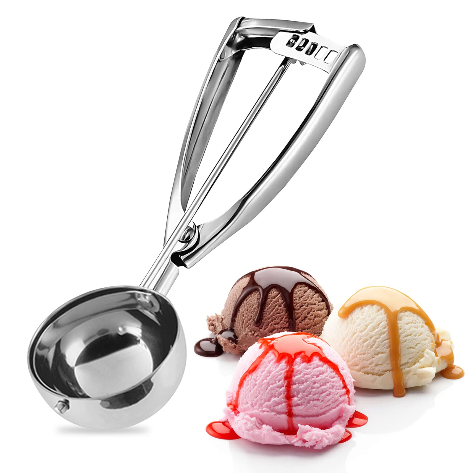 Stainless Steel Ice Cream Scoop with Trigger - 2.5 Inch Large Cookie Scooper for Perfect Portions | Ideal for Ice Cream, Cookie Dough, Cupcakes, Mashed Potatoes & Melon Balls | Ergonomic Kitchen Tool for Baking & Food Prep