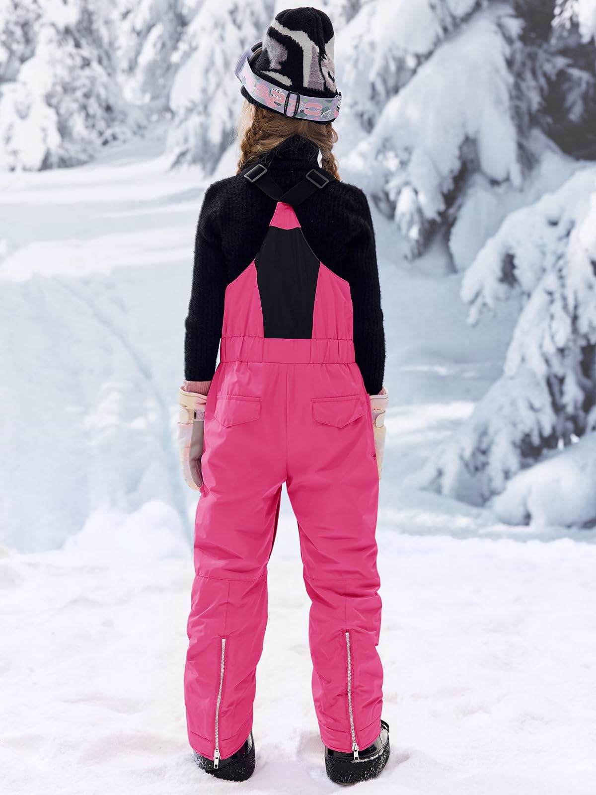 Haloumoning Kids Snow Bibs for Girls - Waterproof Insulated Snow Pants & Overalls for Skiing, Snowboarding (Ages 5-14) - Perfect for Winter Sports & Outdoor Play