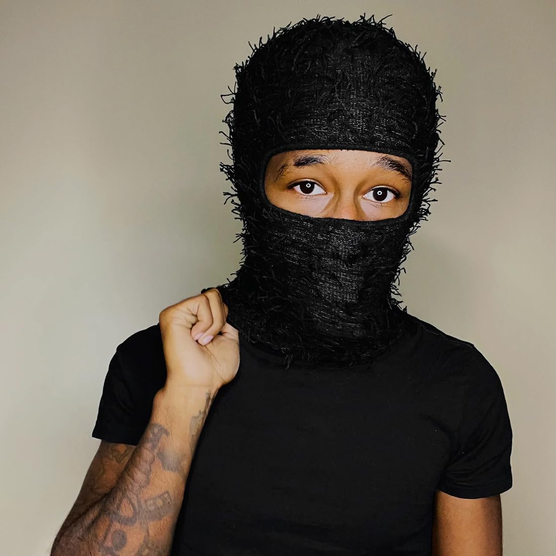 Distressed Knitted Balaclava Ski Mask - Windproof Full Face Cover for Men & Women - Winter Beanie Neck Warmer for Skiing, Snowboarding & Outdoor Activities