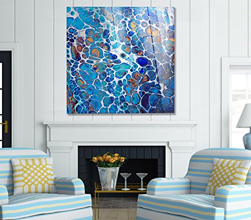 Giallobus - Acrylic Glass Plexiglass Wall Art - Abstract Blue and White Bubbles Design - 70x70cm Modern Home Decor for Living Room, Bedroom & Office