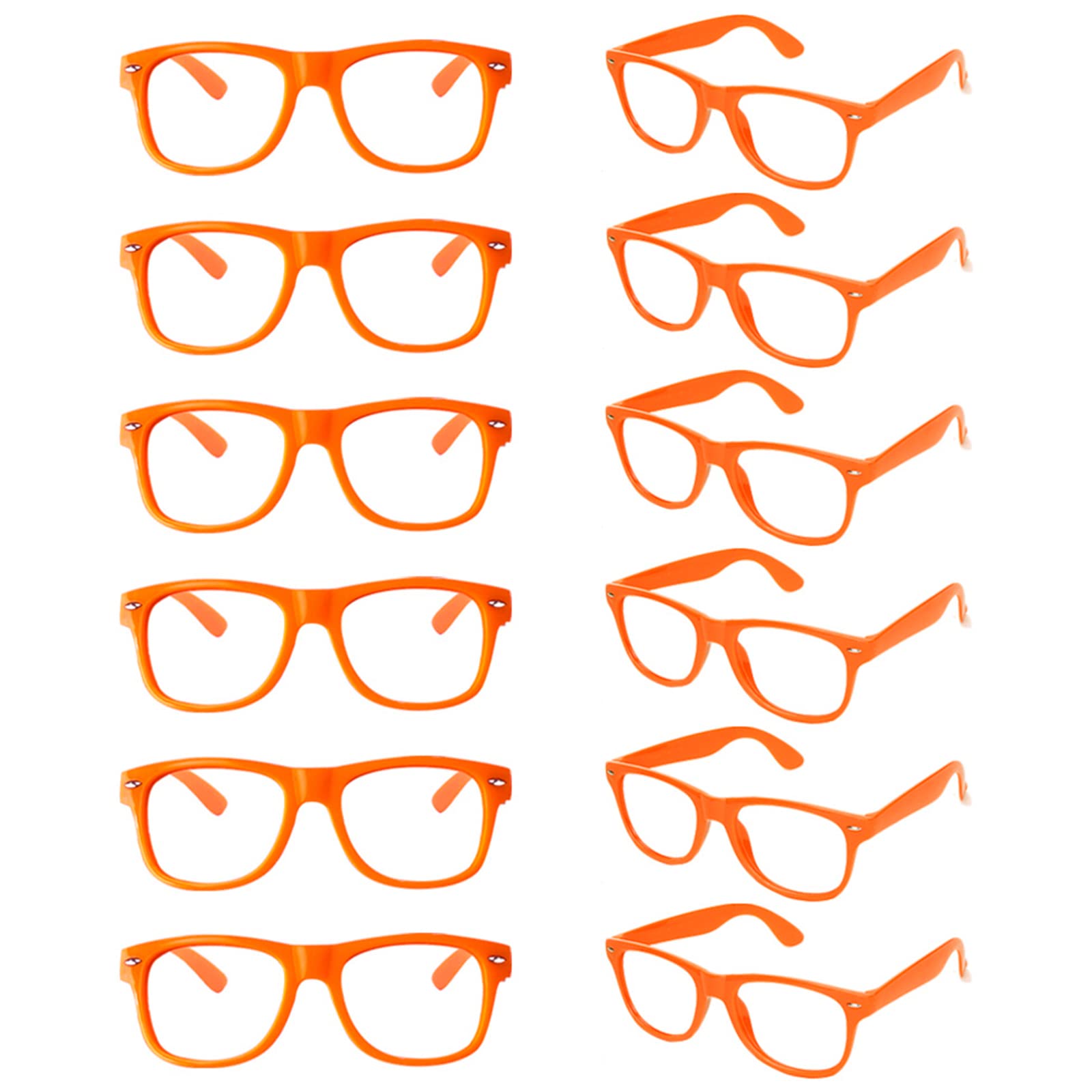 12 Pack Kids Orange Pretend Play Glasses - Bulk No Lens Fake Eyewear for Boys & Girls Birthday Party Favors, Costume Accessories, Dress Up and Role Play Fun