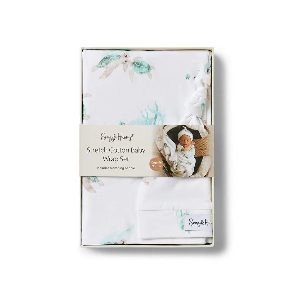 Snuggle Hunny Baby Jersey Wrap & Beanie Set - Soft Turtle Design for Newborns - Perfect for Photo Shoots, Gifts & Cozy Outings