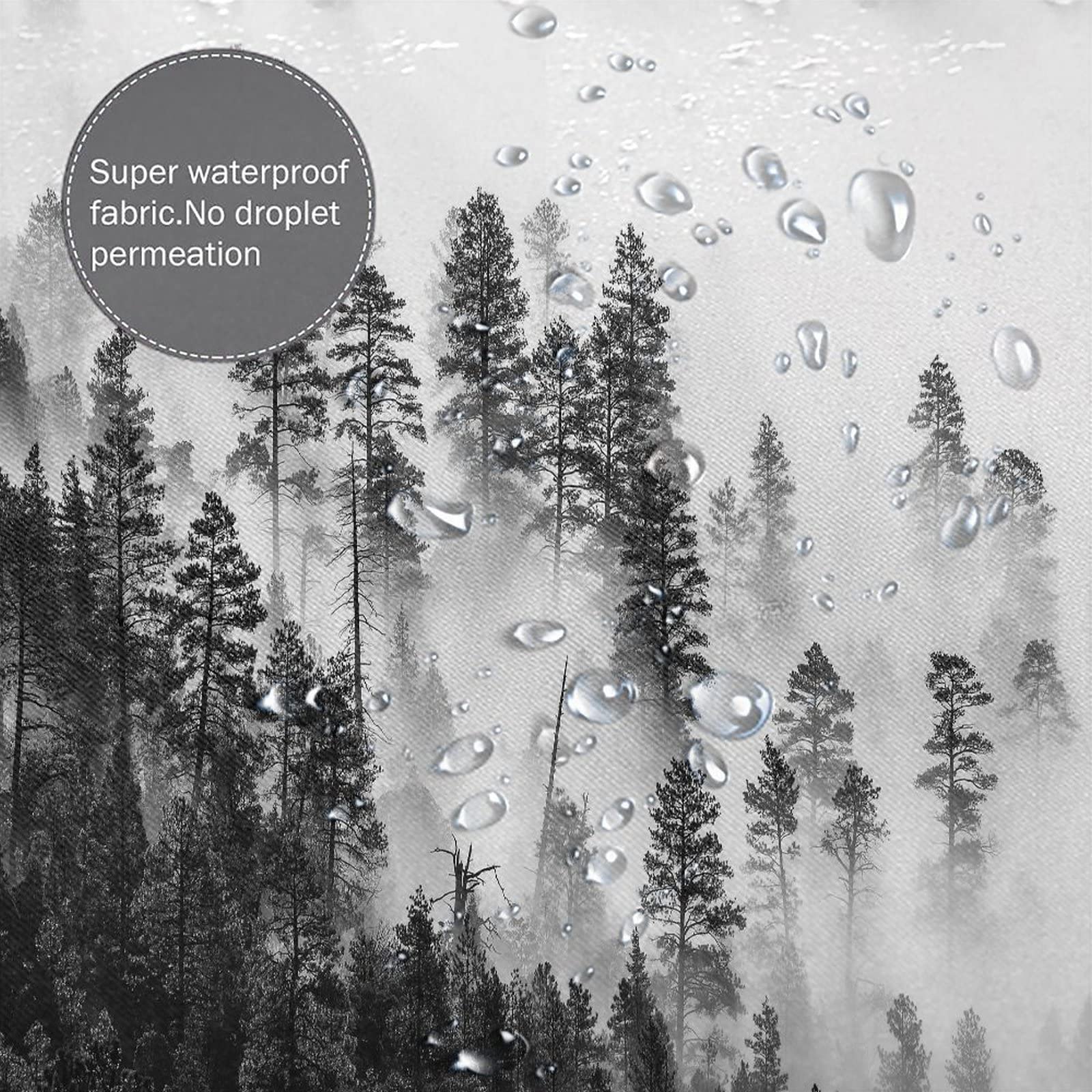 Misty Forest Tree Foggy Shower Curtain - Waterproof Bathroom Decor with Hooks 72x72 Inch - Nature Scenery Landscape Design for Bathtub & Shower - Perfect for Spa-Like Relaxation & Modern Bathroom Aesthetics