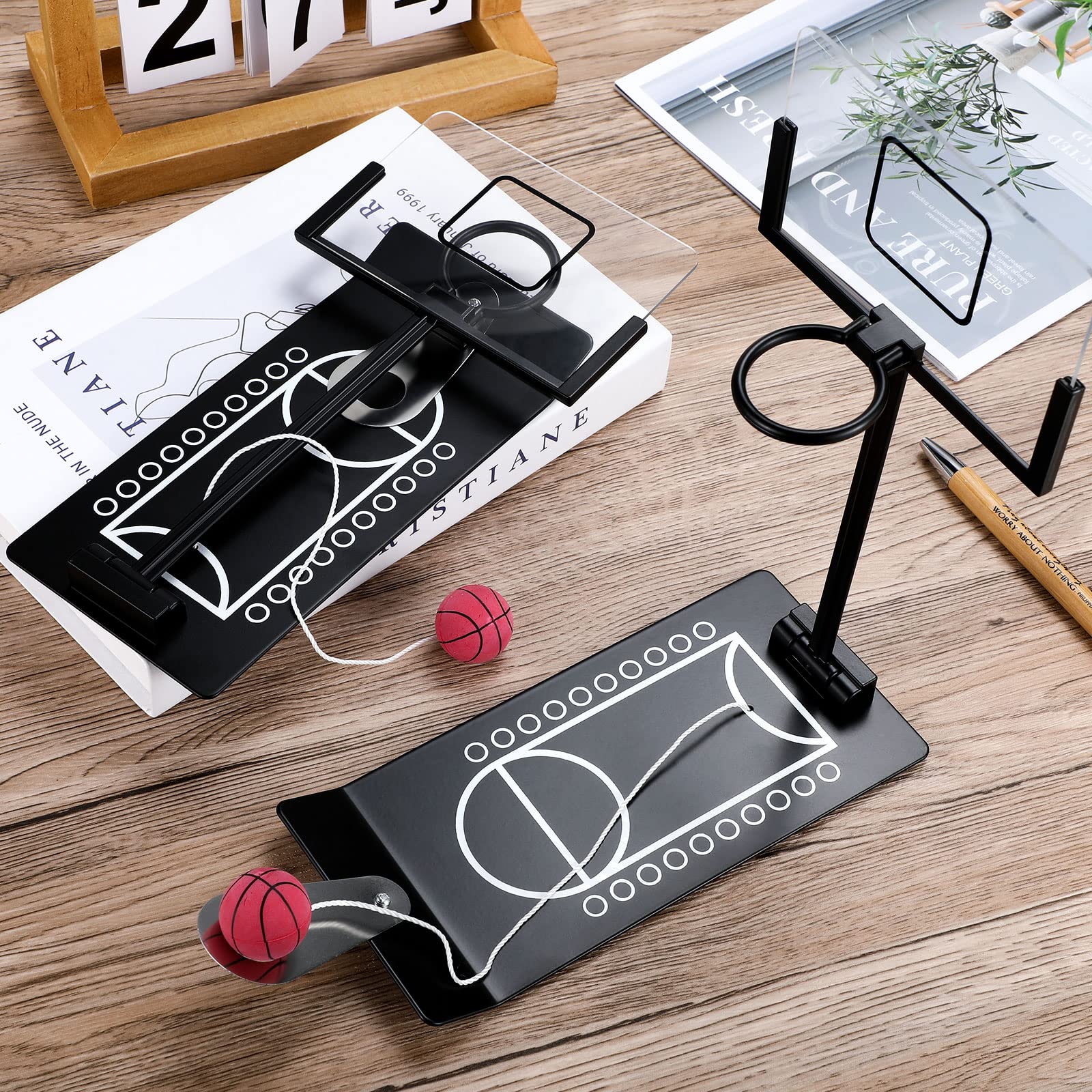 Deekin 2-Pack Mini Basketball Hoop Set - Tabletop Basketball Game for Teens & Adults - Fun Desk Toy for Office, School & Home - Great Gift for Christmas & Birthdays (Black & Silver) - Perfect for Stress Relief, Team Building & Indoor Sports Fun