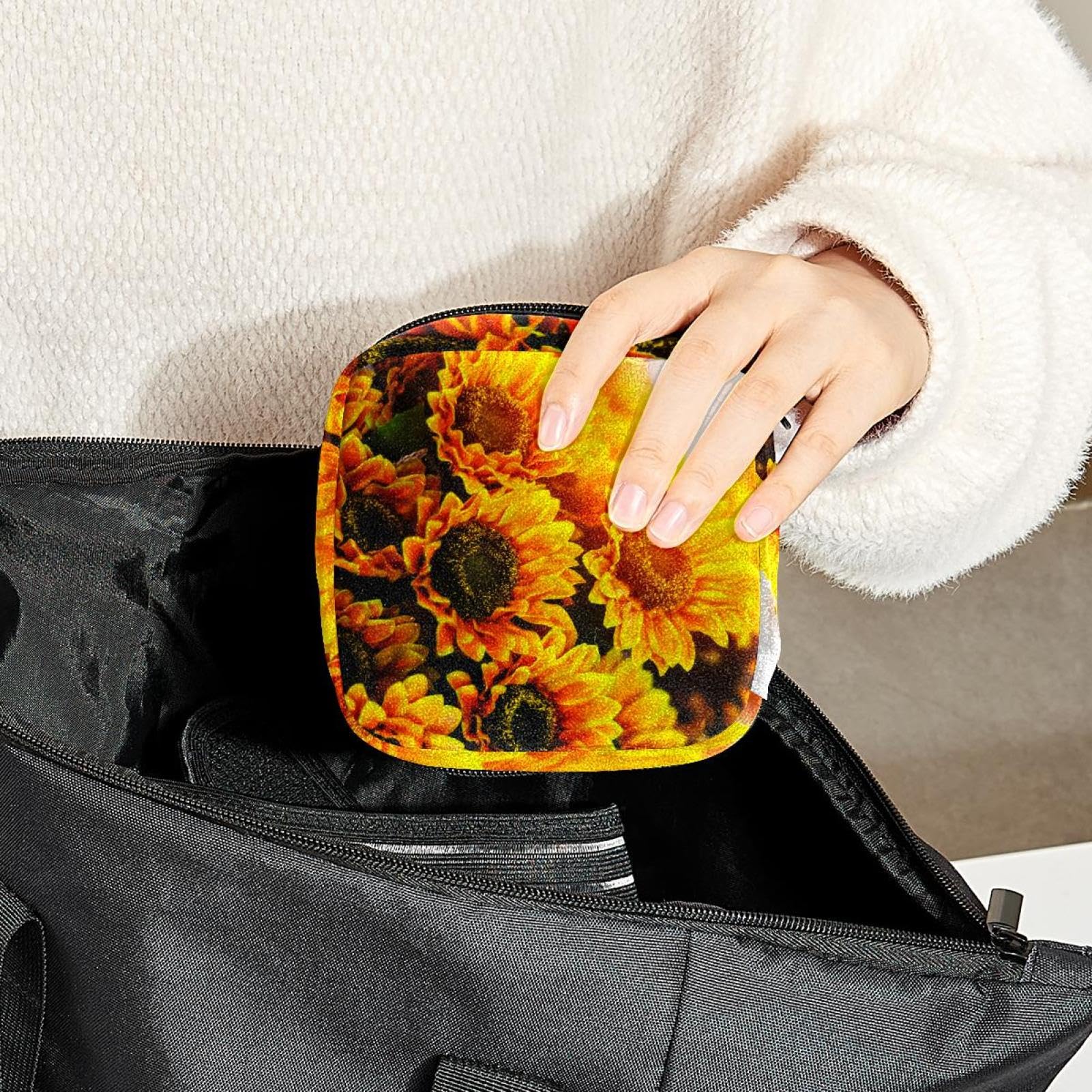 Menstrual Cup Organizer Pouch - Reusable Sanitary Pad Holder & Hygiene Storage Bag for Women & Girls - Perfect for Travel, Gym, and Daily Use - Sunflower Design